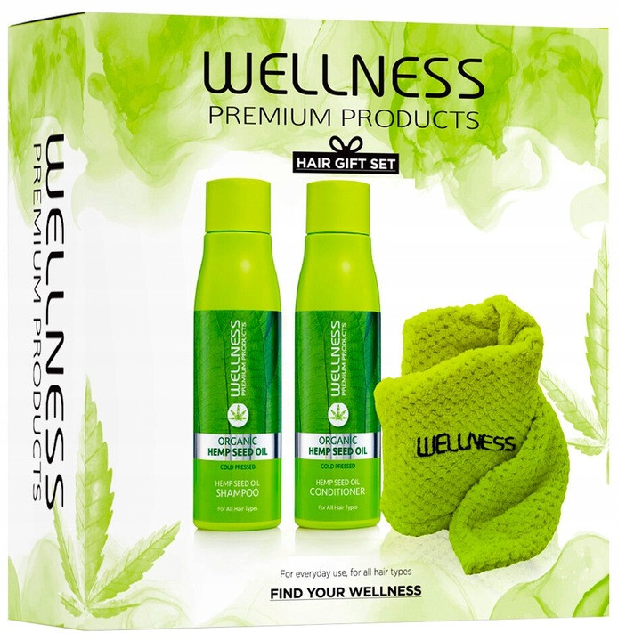 Wellness Organic Hemp Seed Oil Sada šampon 500 ml kondicionér 500 ml turban