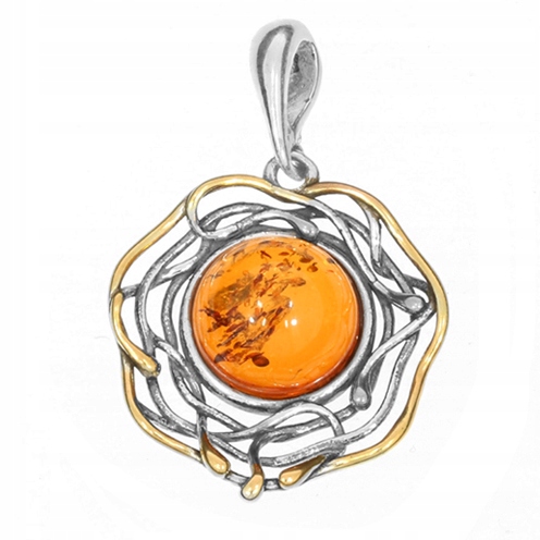 Stříbrný Přívěsek s originálním Jantarem ze Stříbra, přívěsek Pozlacený