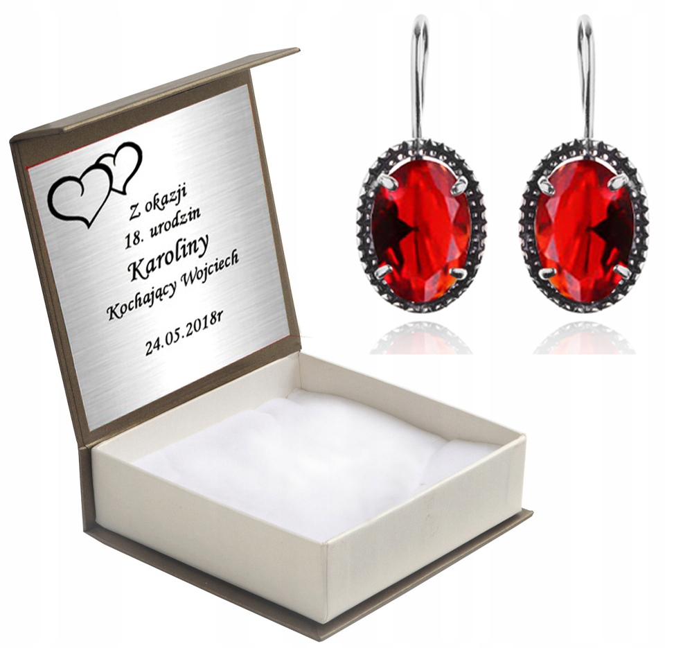 

Kolczyki Wiszące Z Czerwonymi Cyrkoniami + Grawer