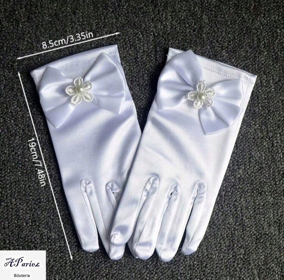 Do0018 Rękawiczki ślubne delikatne kokardka Marka bez marki
