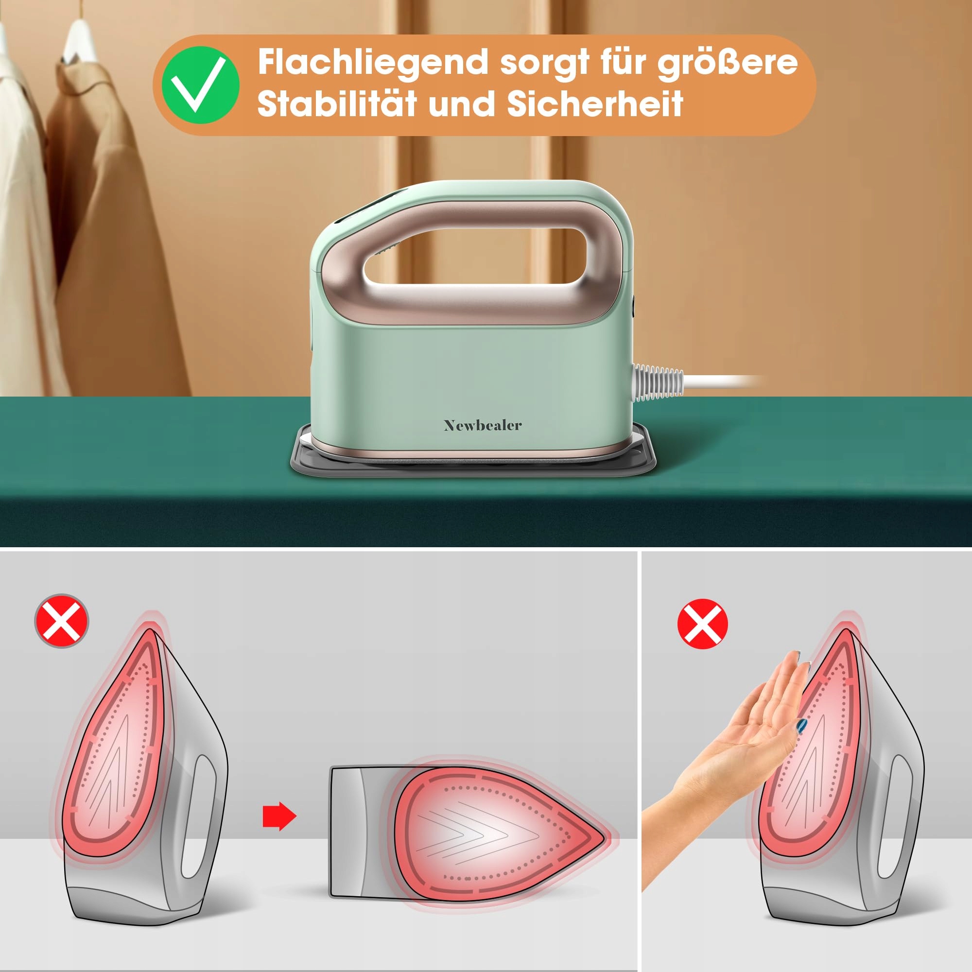 NEWBEALER Kompaktowe Żelazko Parowe 180ml 360° Dla Podróży — miniatura 8