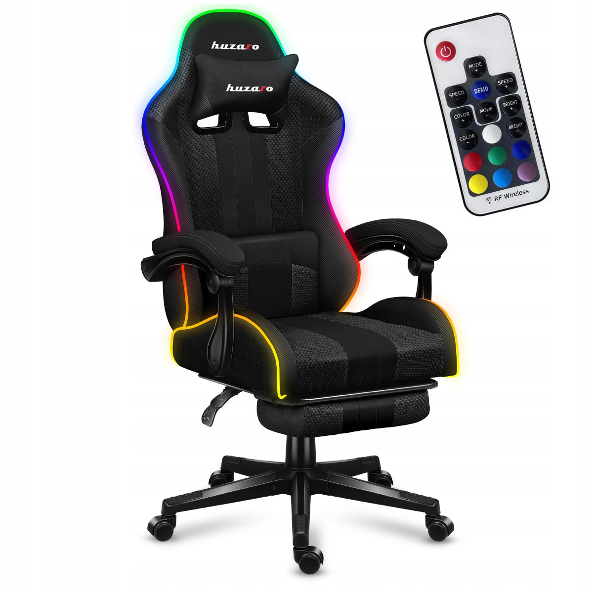 FOTEL GAMINGOWY Obrotowy KUBEŁKOWY RGB LED PILOT