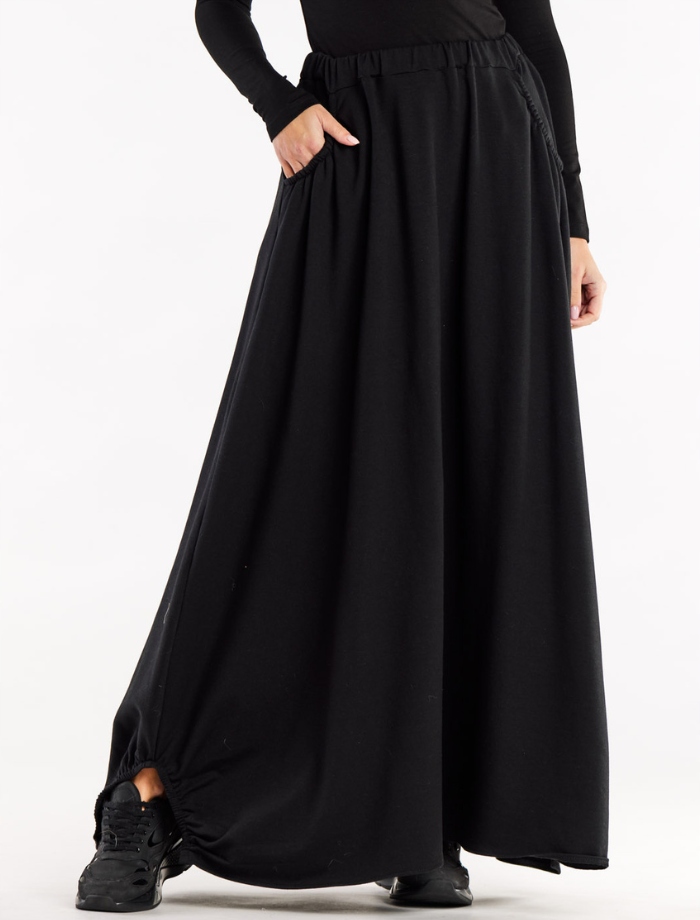 Trapézová dlouhá bavlněná sukně typu maxi s volánky L/XL