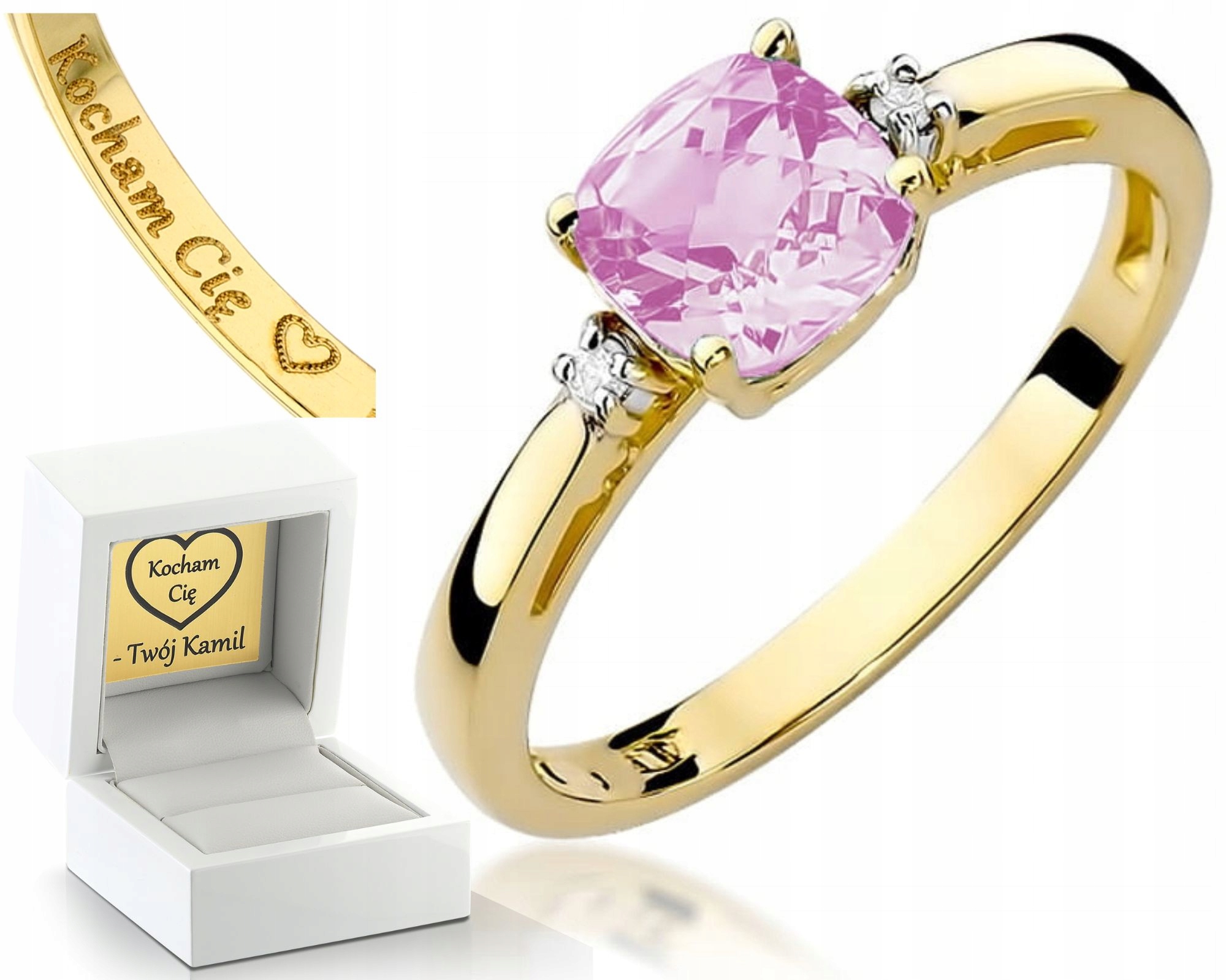 Zlatý Prstýnek S Růžovým Topazem A Brilianty