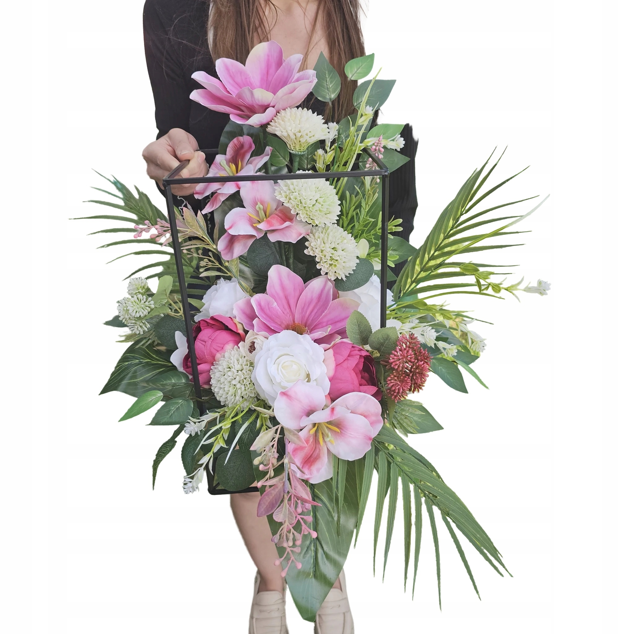 Dekorace Svazek Umělé Květy Premium Na Hrob Hřbitov Kovový Rám Velký