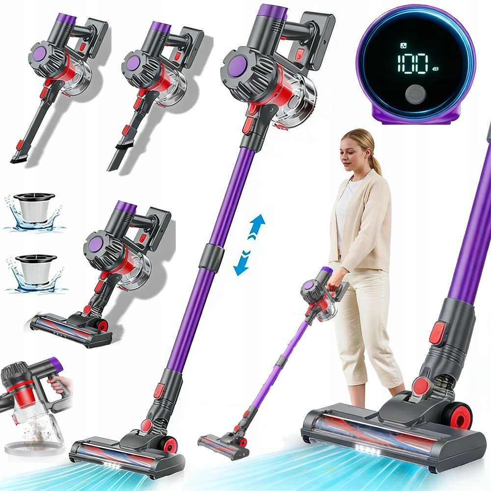 Odkurzacz Bezprzewodowy Pionowy Ręczny 450W 3 Tryby 38000PA Led 2500MAH