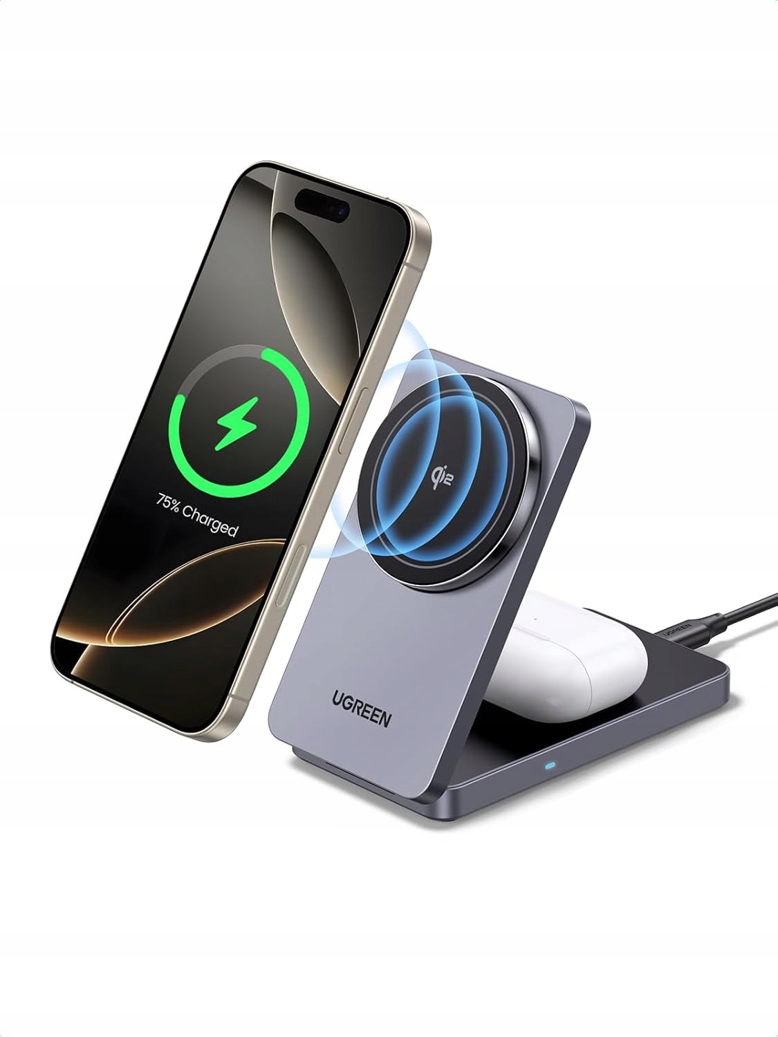 Składana ładowarka indukcyjna 2w1 do iPhone MagSafe 15W Ugreen