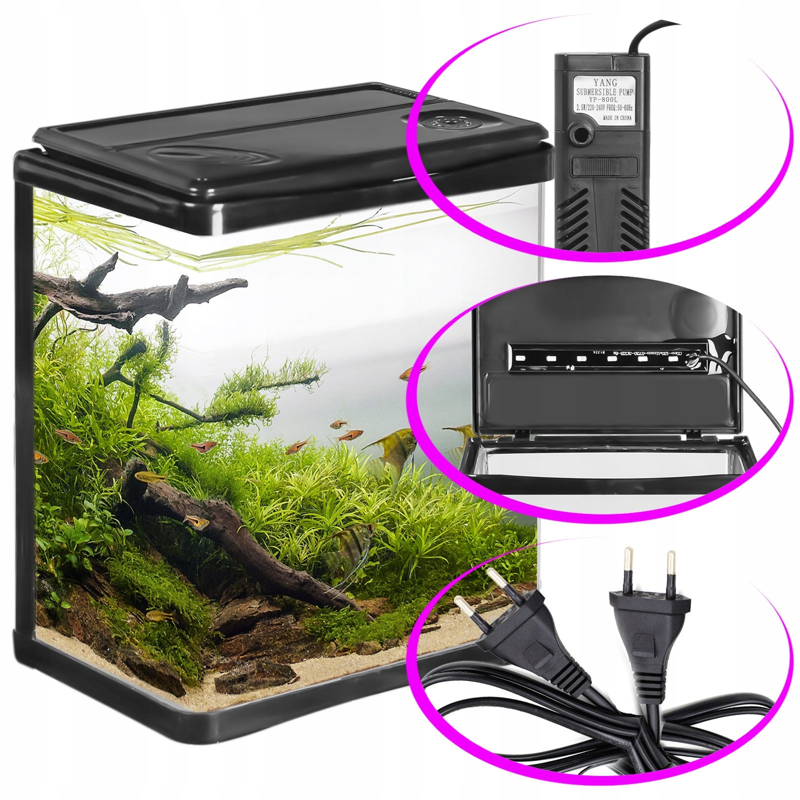 Kompaktowe Akwarium 3L Z Led Filtrem I Pokrywa Nowoczesny Zestaw Startowy