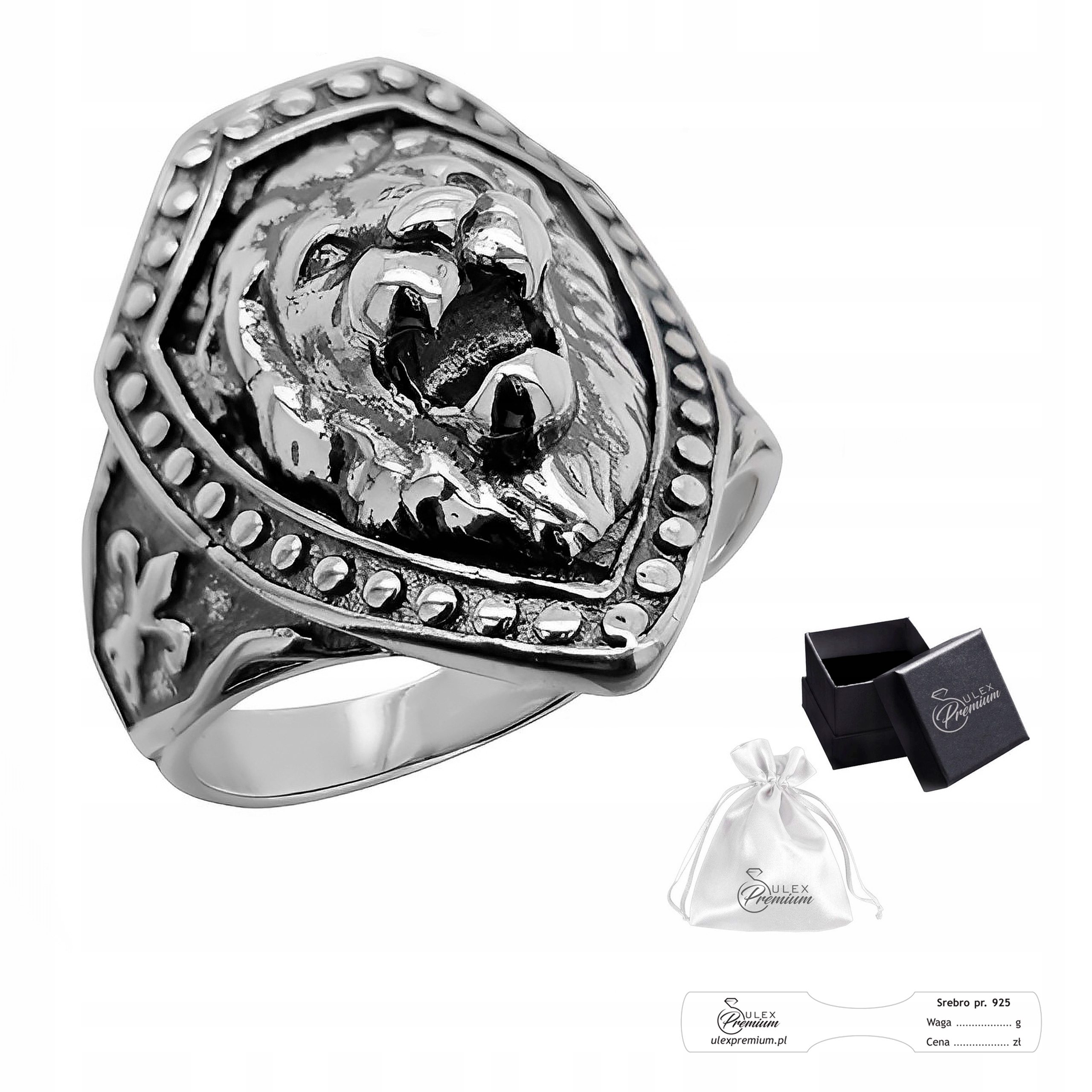 Stříbrný signet ryzost 925 Elegantní pánský prsten Lev v štítu vel. 17