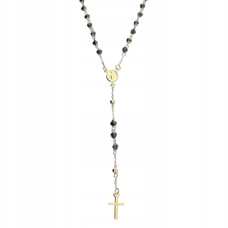 Moderní zlatý náhrdelník růženec 585 s onyxovými korálky pro ni