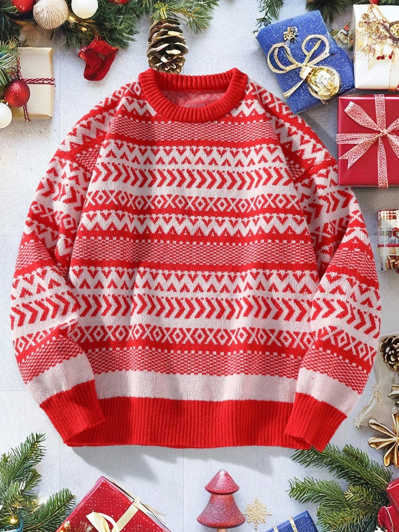 Pánský Vícebarevný Geometrický Oversize Svetr Shein