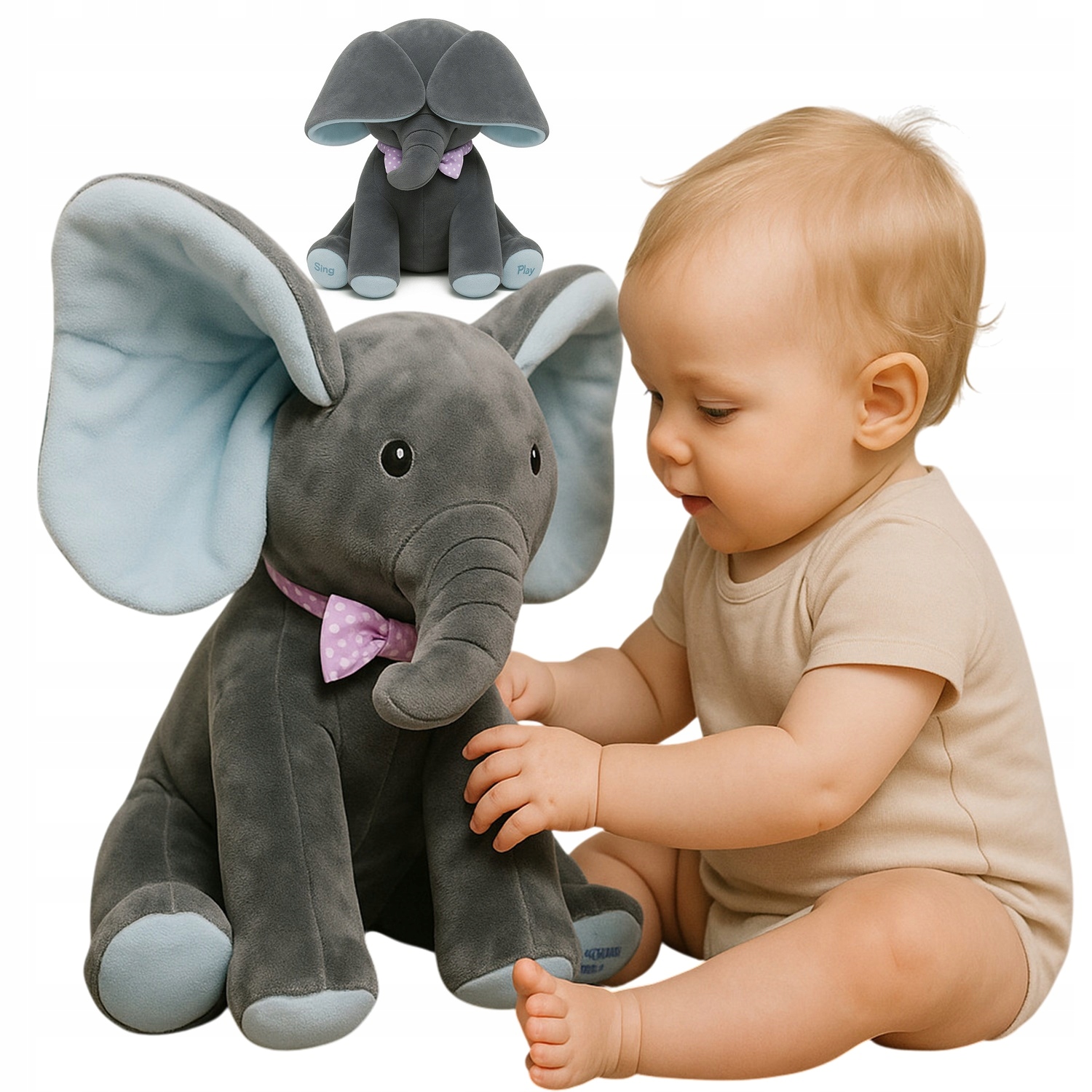 MASKOTKA grająca SŁONIK ŚPIEWAJĄCY RUSZA USZAMI SŁOŃ INTERAKTYWNY