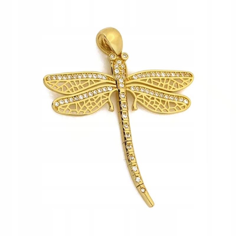 Přívěsek zlatý 585 vážka s bílými zirkony 5,10 g 4,3 cm elegantní