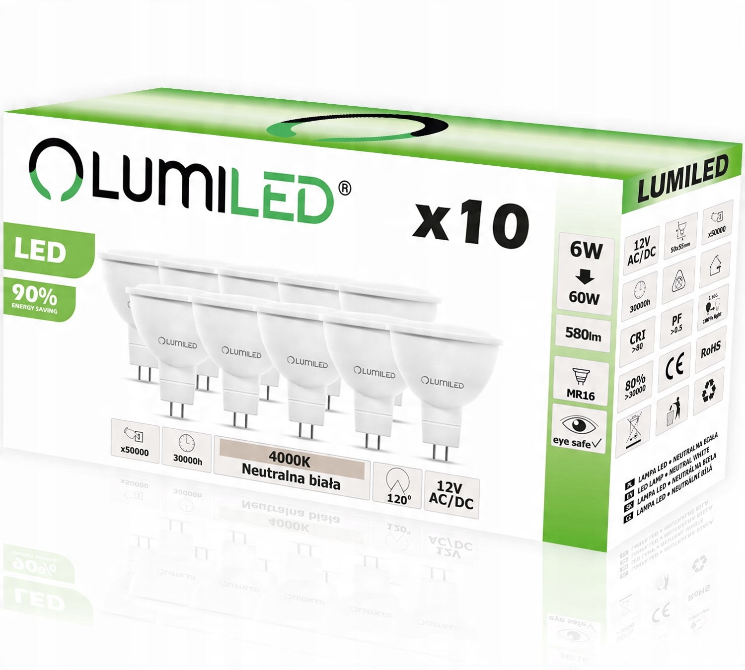 

10x Żarówka Led MR16 6W 50W 580lm 12V Lumiled