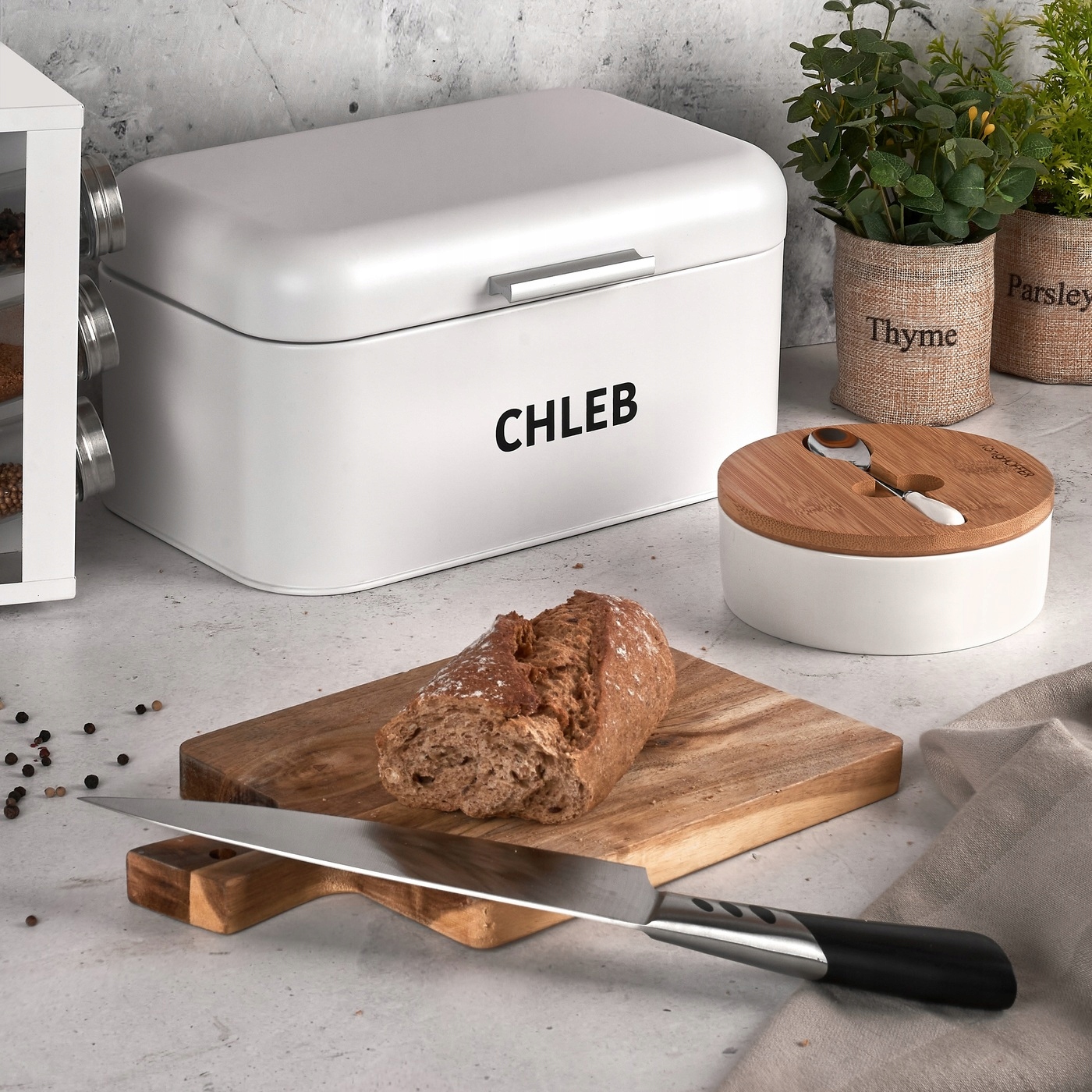 CERAMICZNA CUKIERNICA Z ŁYŻECZKĄ POK.BAMBUS SZARA Kolor odcienie szarości i srebra