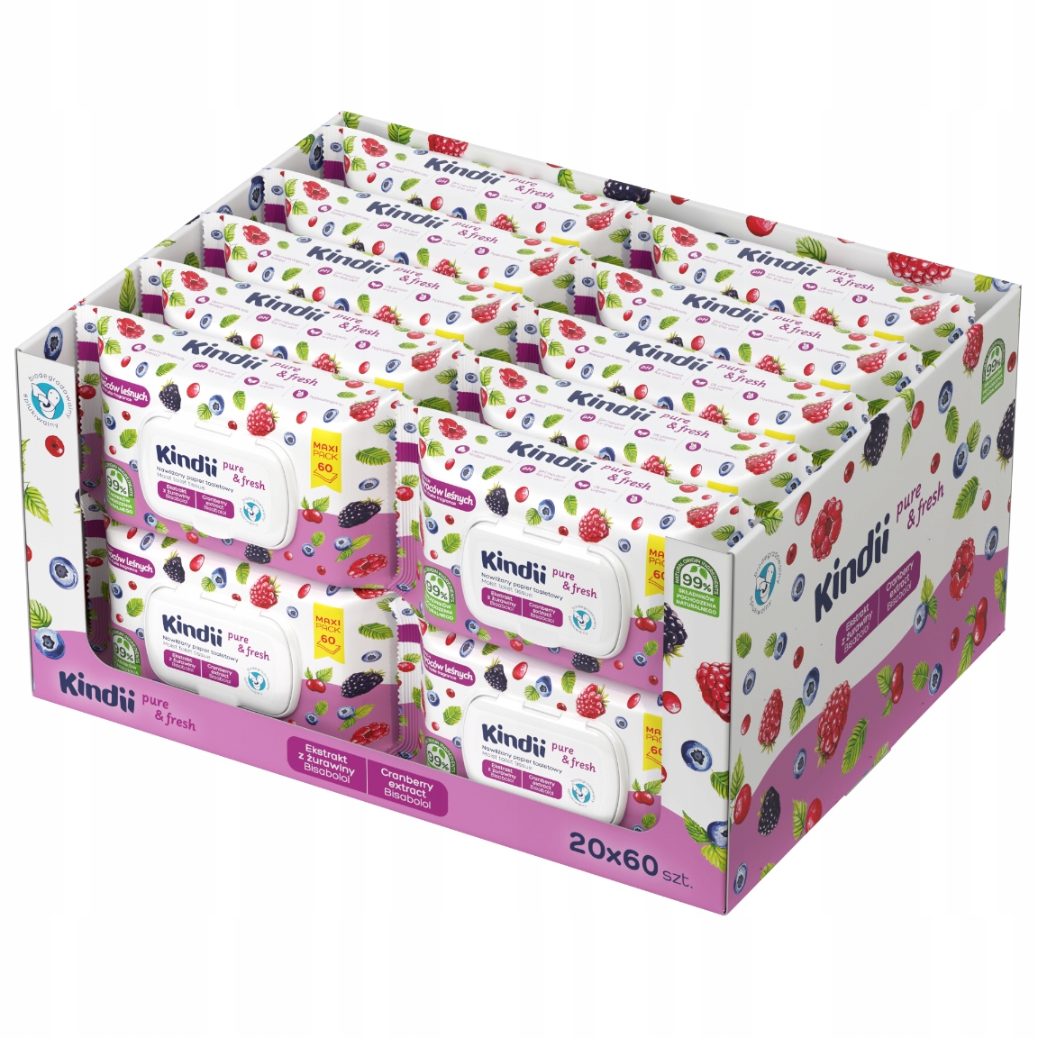 Vlhčený toaletní papír pro děti Kindii Pure&Fresh Lesní ovoce 20x60