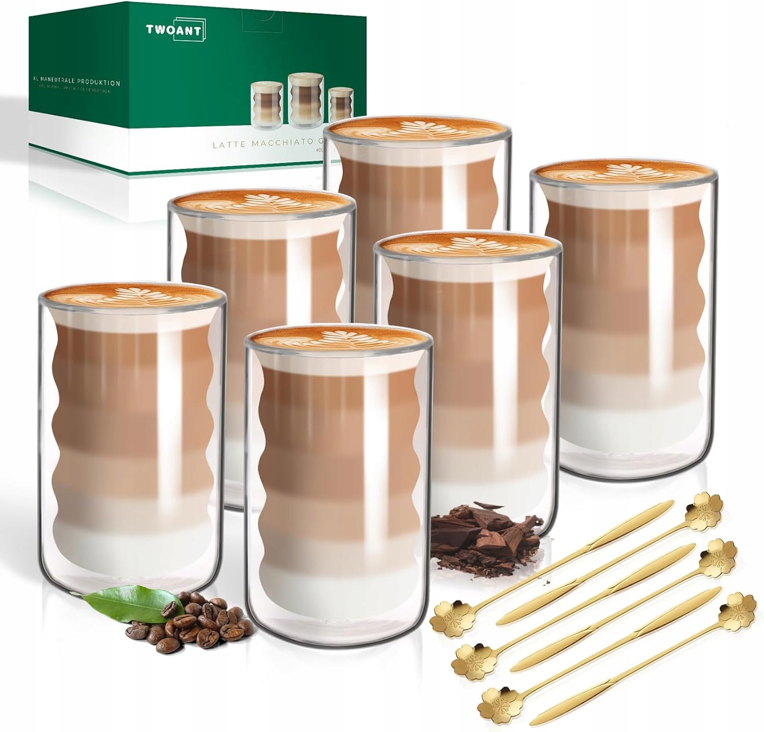 Termosklenice 400 ML Dvojité Stěny Latte Cappuccino 6 Ks Lžičky