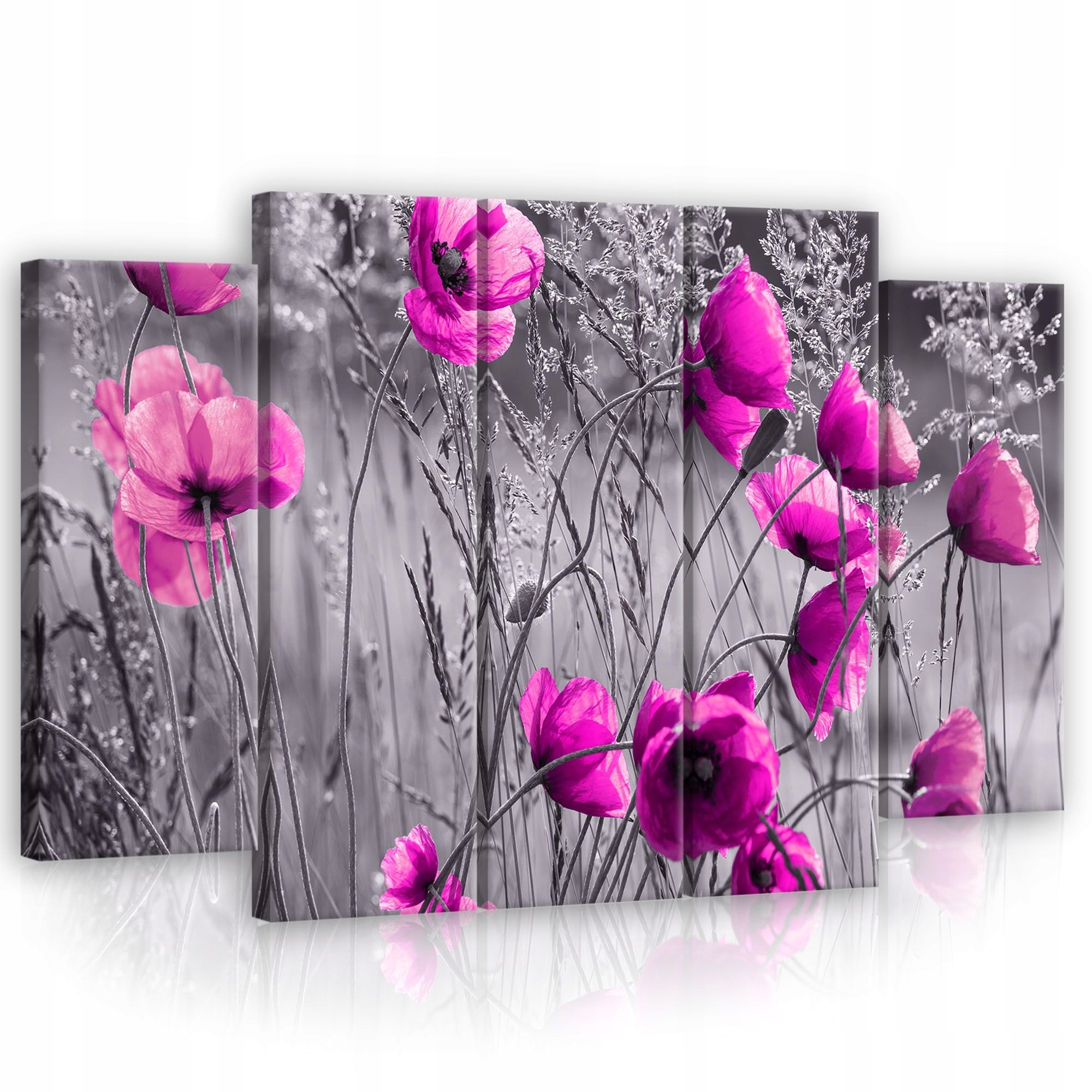 Obraz 150x100 Máky květiny příroda polyptych černobílé akcenty růžová