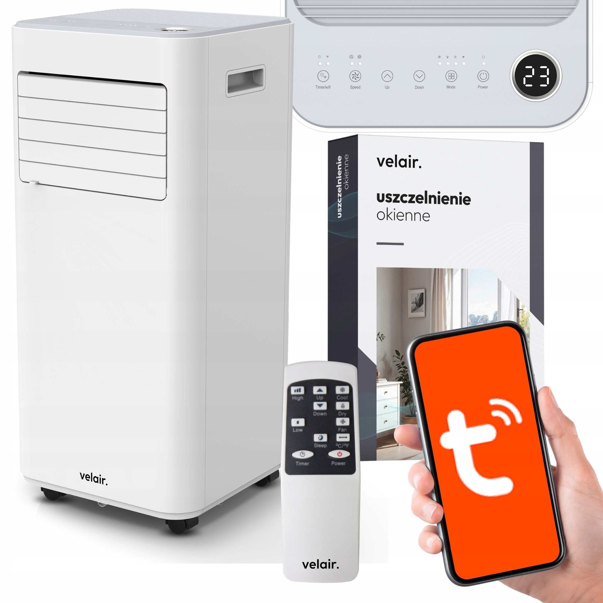 Klimatyzator przenośny Velair Opti 2,6KW Osuszacz powietrza WiFi 24L/24H