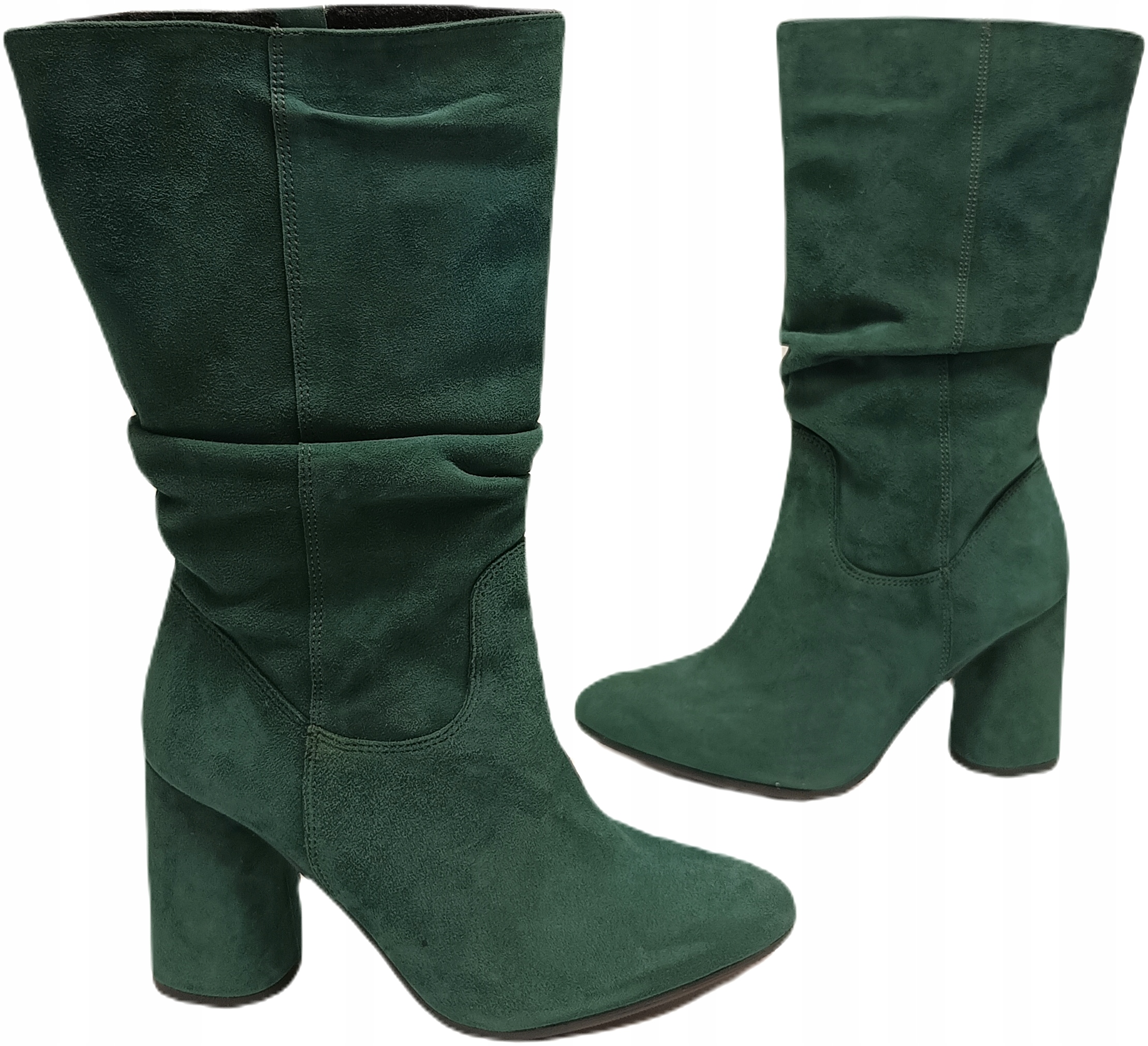 Kotníkové Boty semišové pohodlné kožené s podpatkem Ann-mex 8921 zelené r38