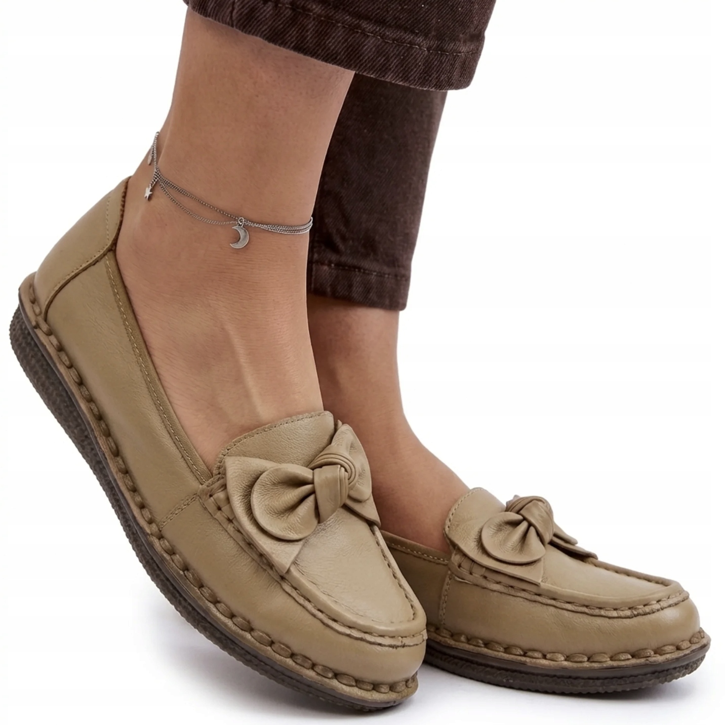 Skórzane Półbuty Mokasyny Damskie Cambell 15312 Buty Skóra Camel 41