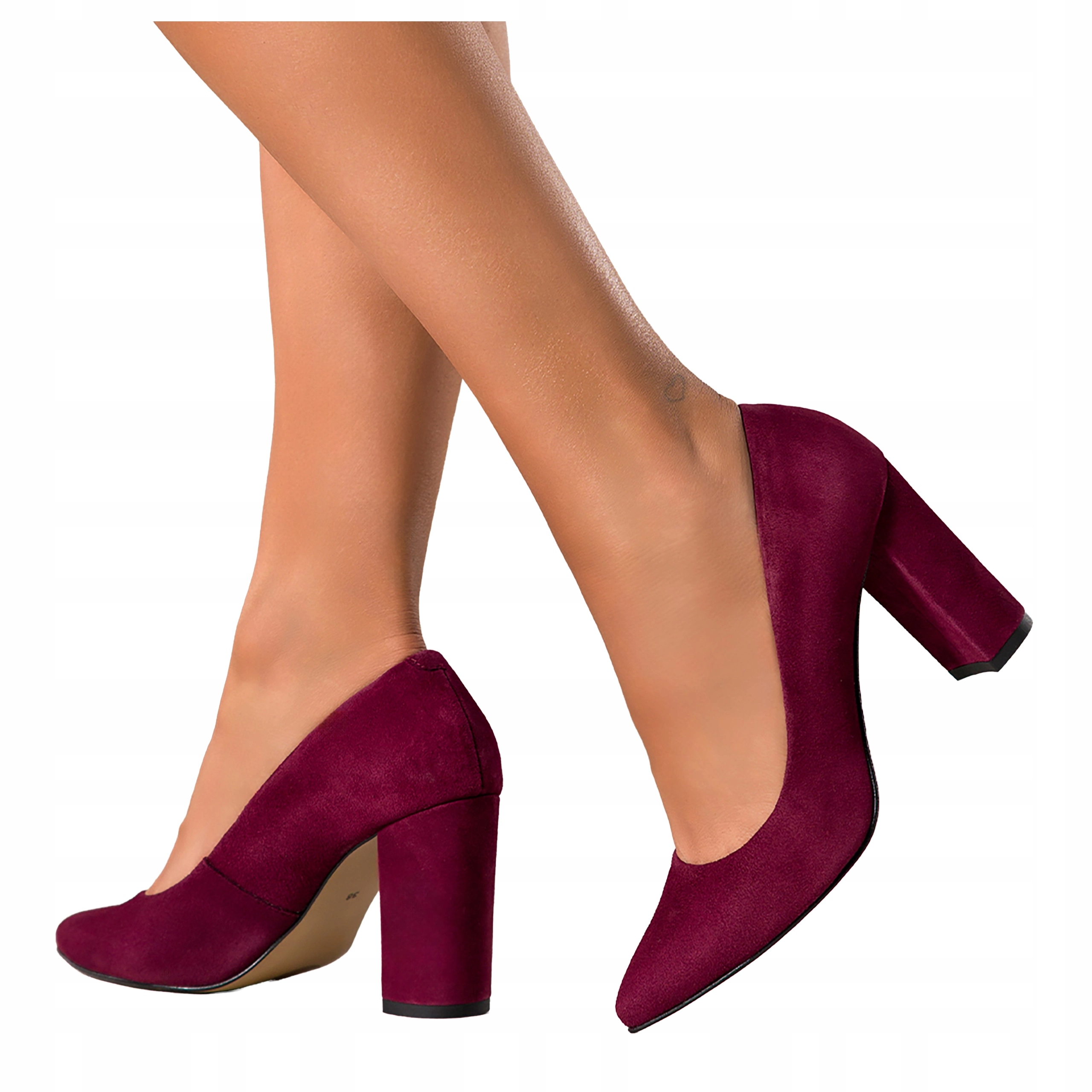 Bordové Lodičky Dámské Semišové Na Sloupku Pohodlné Kožené Polské vel. 40