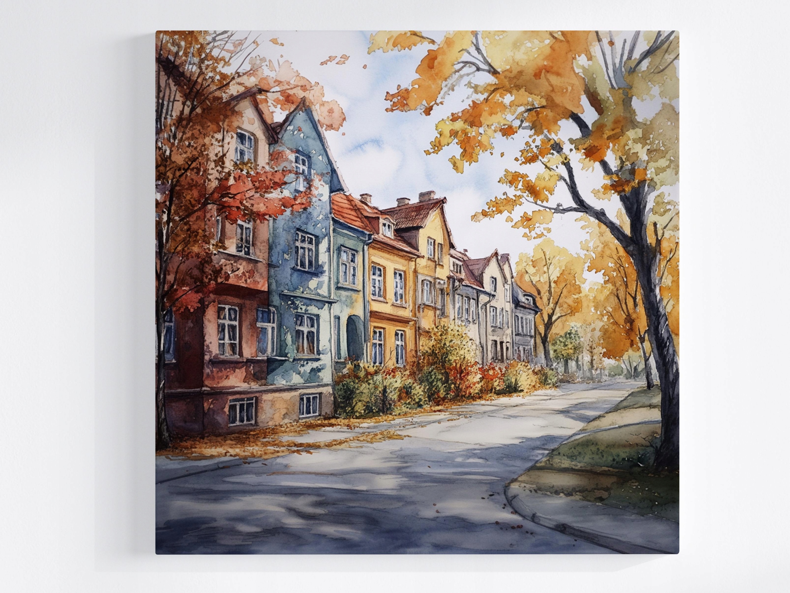 Obraz Na Plátně Canvas Město Ulice Domy Kamení Podzim Pohled 80x80