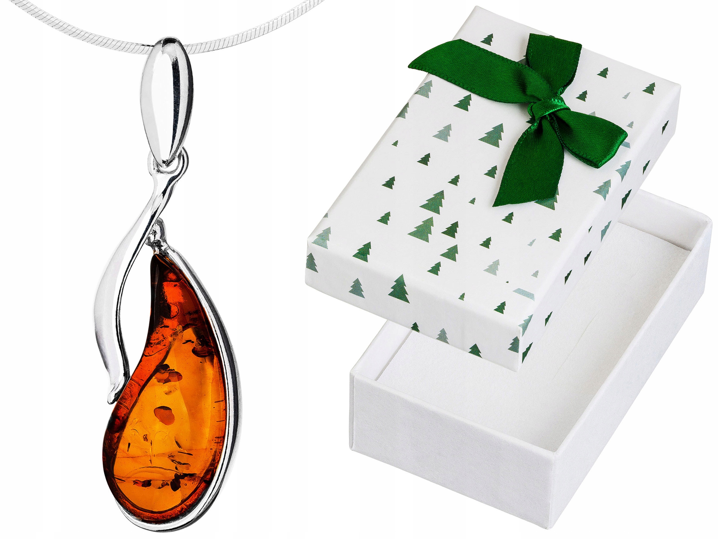 Dlouhý Stříbrný Dámský Náhrdelník Kapka s Jantarem Slza Jantar 65 cm