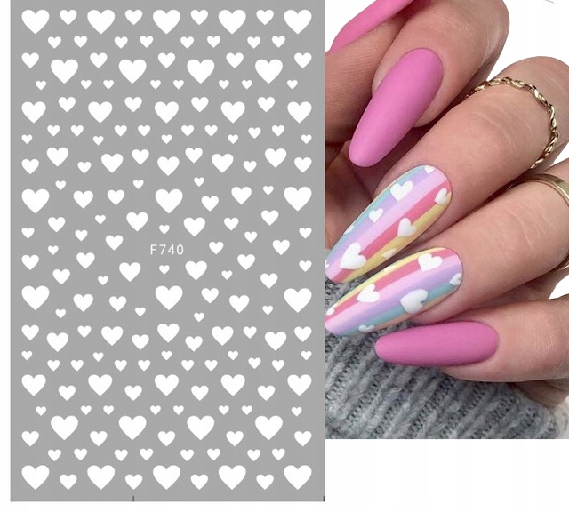 NAKLEJKA NA PAZNOKCIE OZDOBA SERDUSZKA BIAŁE