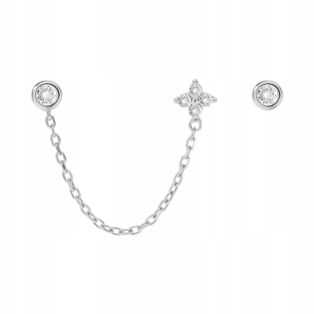 Kolczyki Srebrne na Dwie Dziurki Cyrkonie Łańcuszki Srebro 925 Sadva