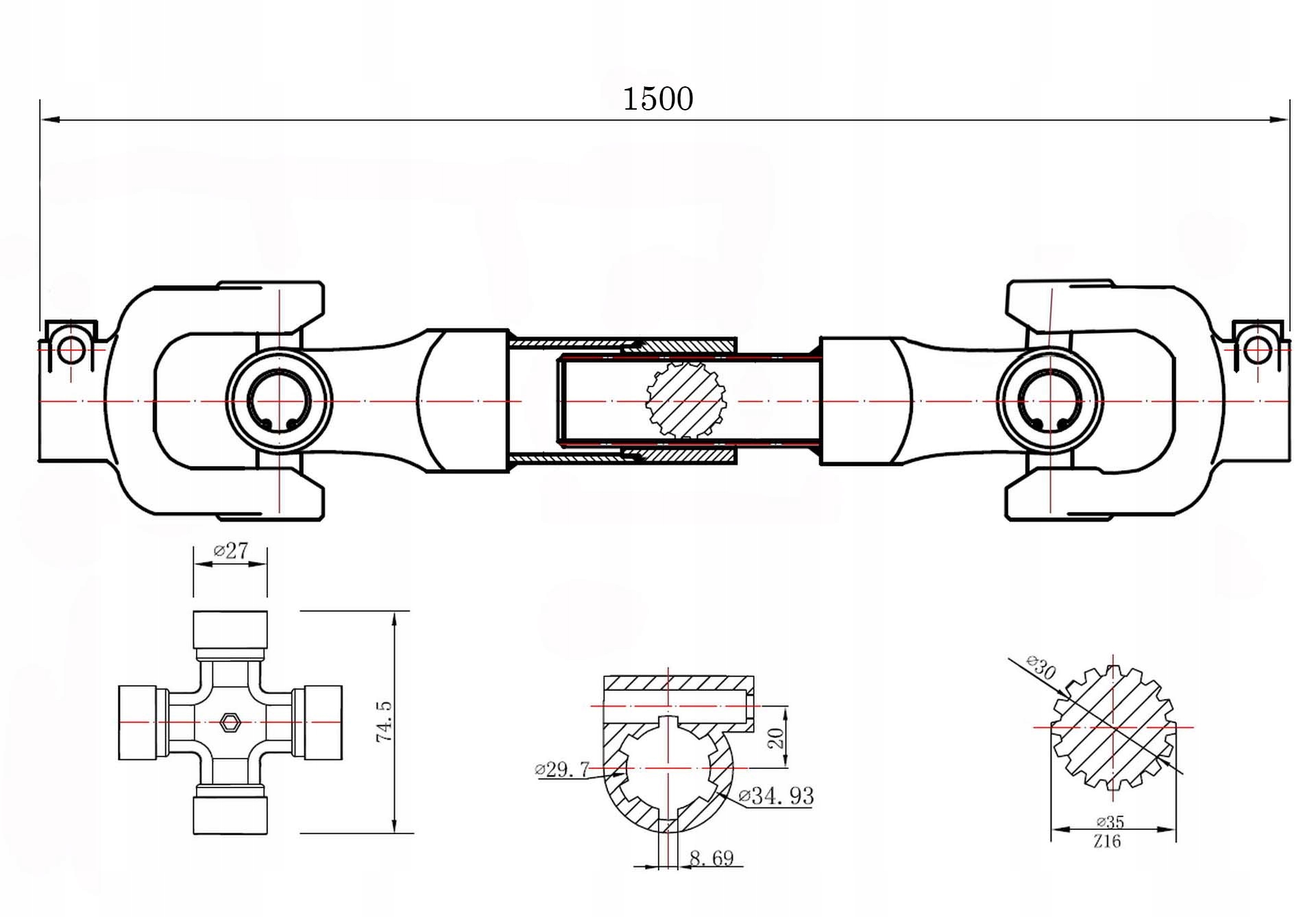 WAŁEK 150 cm WAŁ PRZEKAŹNIKA MOCY WOM FREZ Numer katalogowy części KAT01071