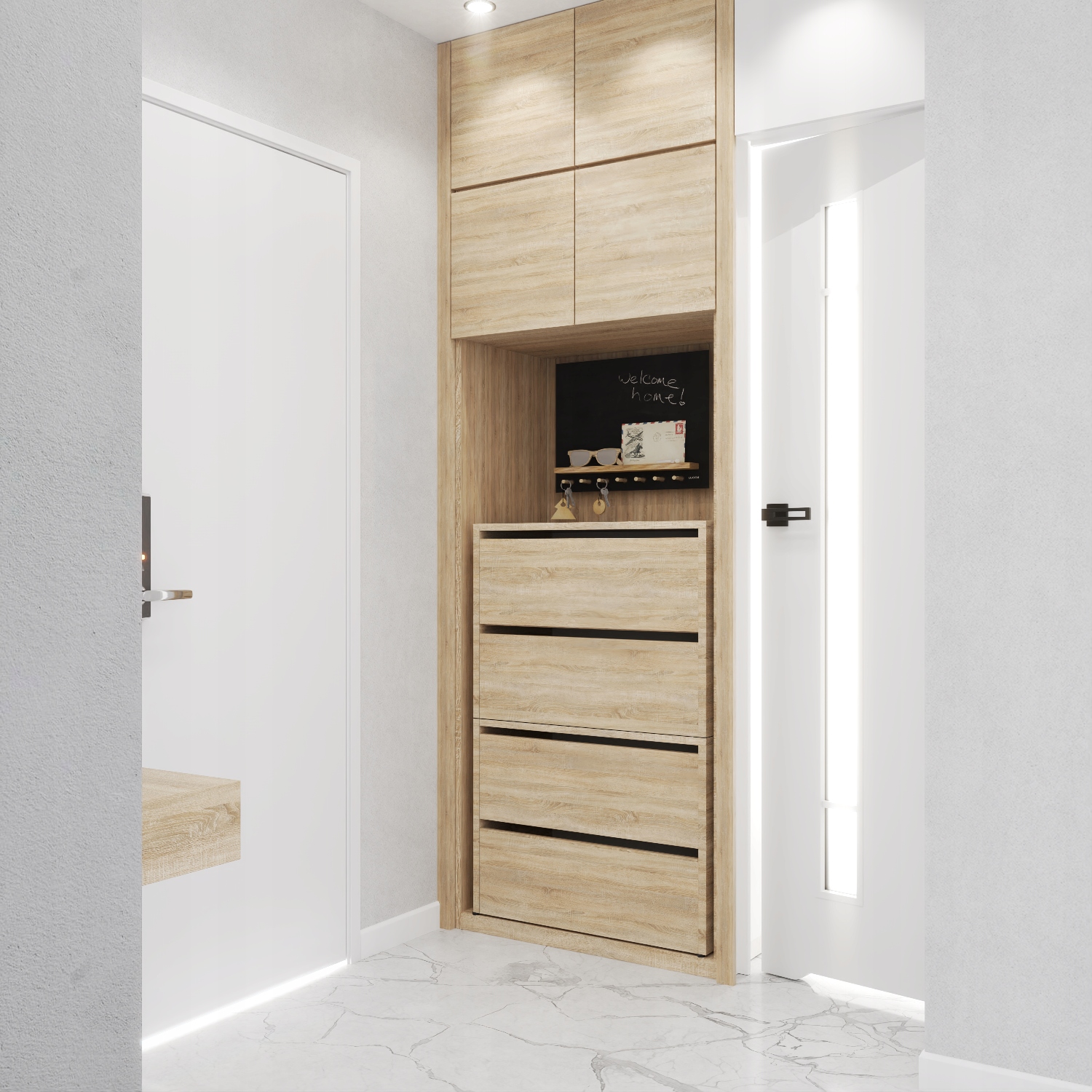 SZAFKA NA BUTY WĄSKA WYSOKA MODUŁOWA SZARY DĄB WOTAN | MEBLE DO PRZEDPOKOJU Liczba poziomów więcej niż 5