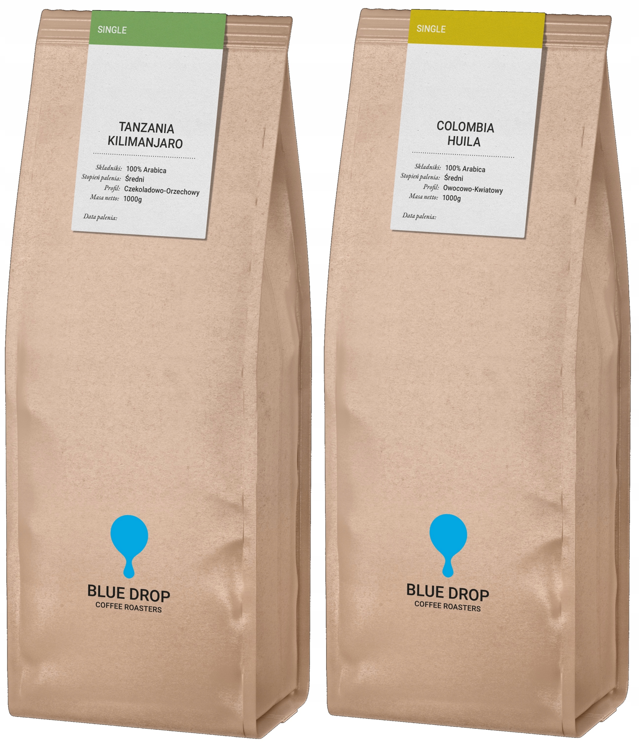 Levně Káva Zrnková Kolumbie Tanzania 2x1kg Čerstvě pražená Arabica 100% Blue Drop