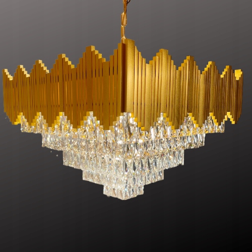 Lustr Křišťálová Lampa stropní čtvercová zlatá závěsná glamour