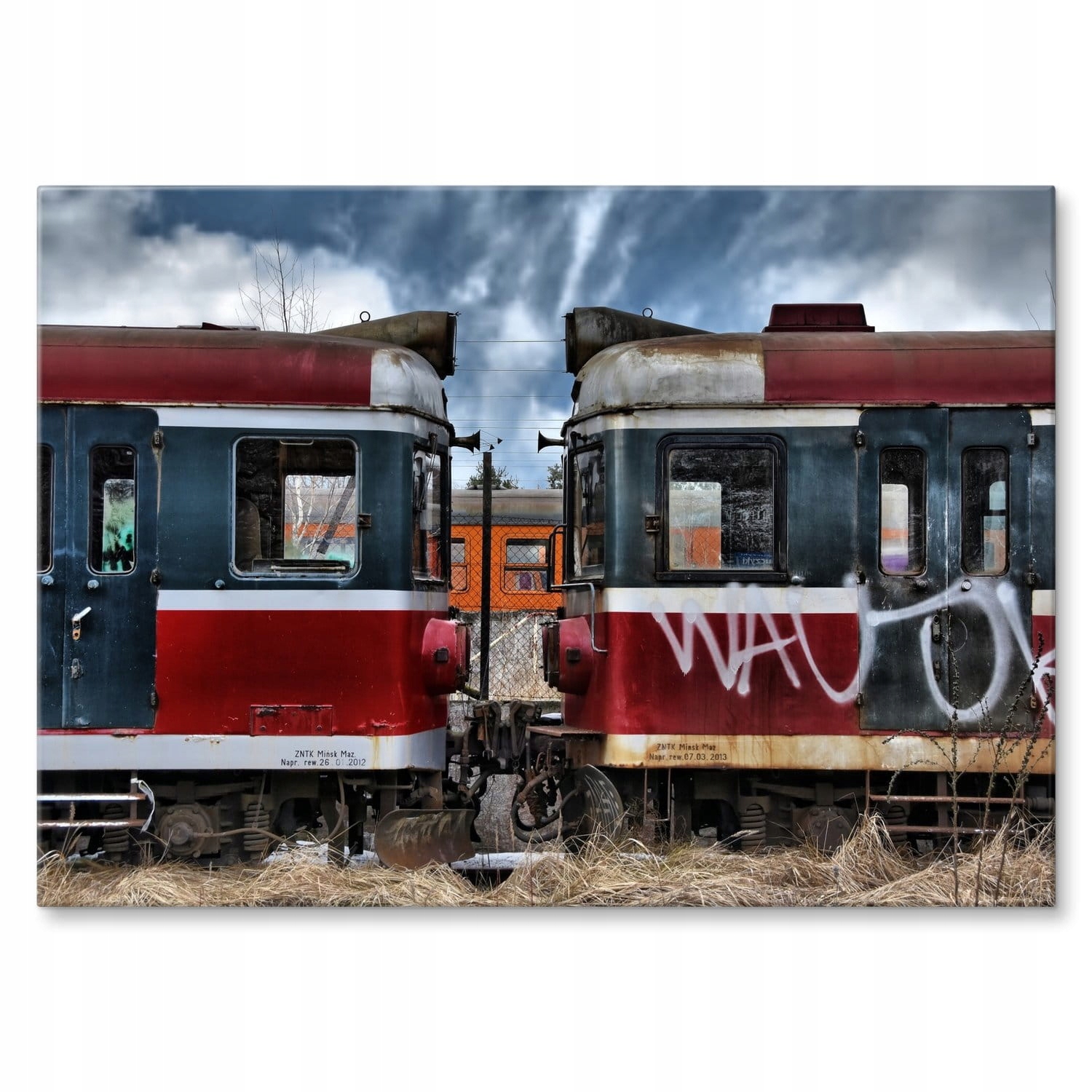 Plakát kovový plech dárek pro fanouška železniční dopravy, vlak EN57 graffiti