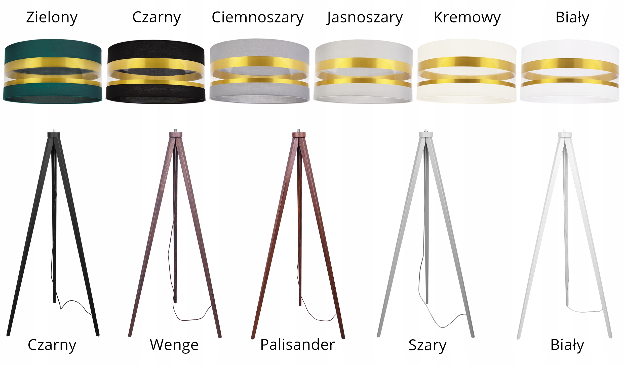 LAMPA STOJĄCA TRÓJNÓG NOWOCZESNA ZŁOTA ABAŻUR LED Zasilanie sieciowe