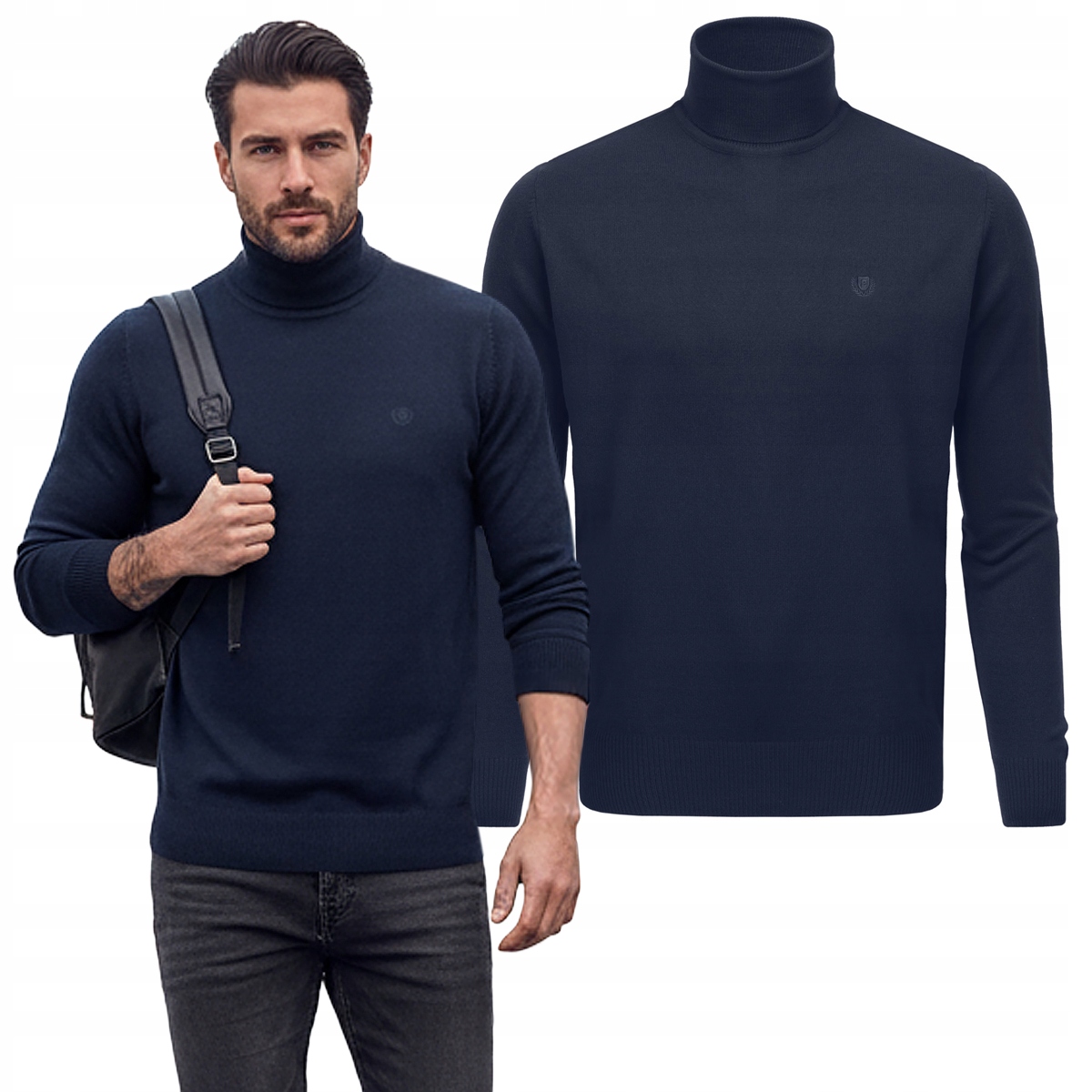 Klasický Rolák Pánský svetr Elegantní Hladký Tmavě Modrý XL Pako Jeans