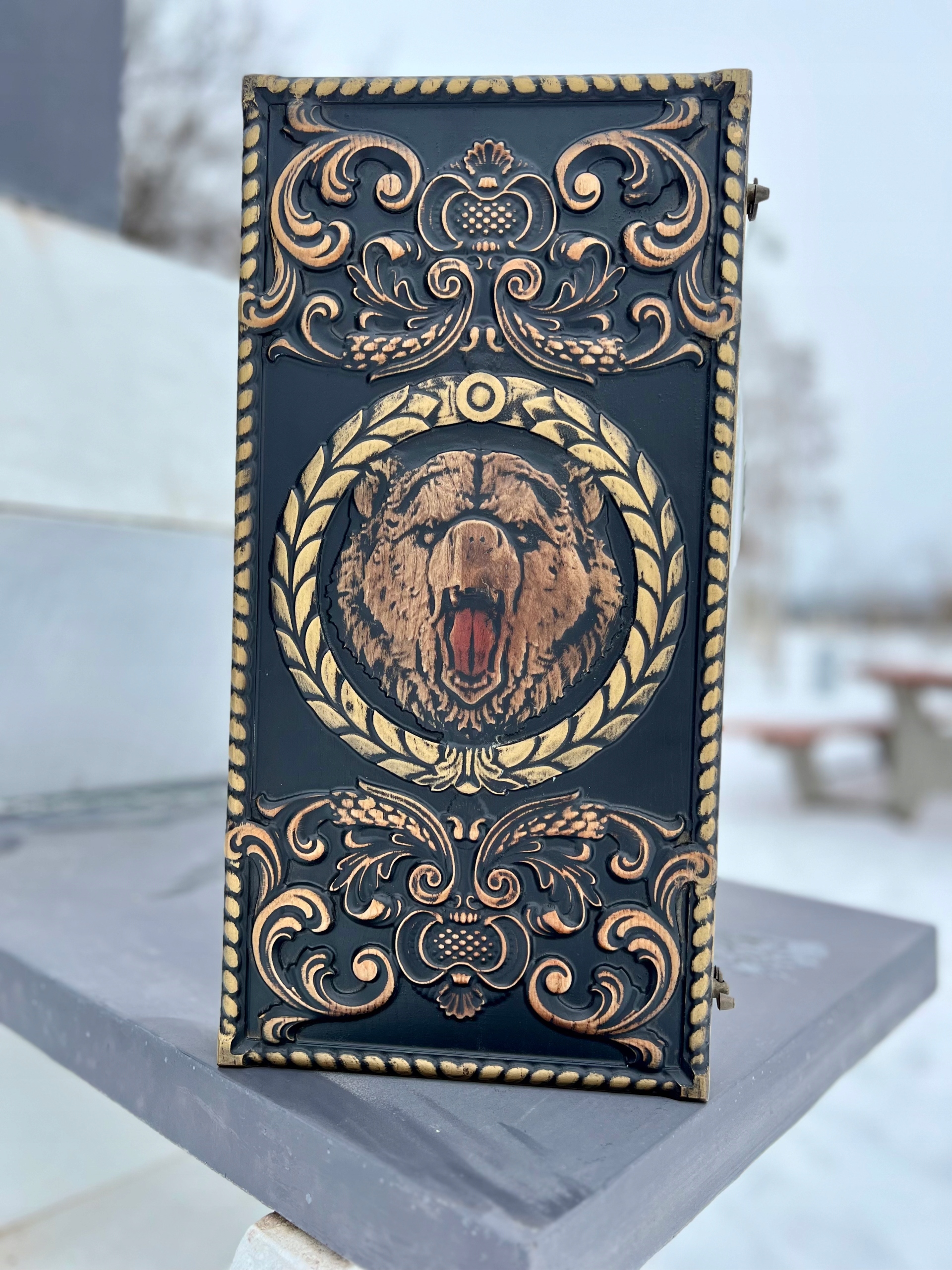 Drewniany Backgammon - Wzór Niedźwiedź