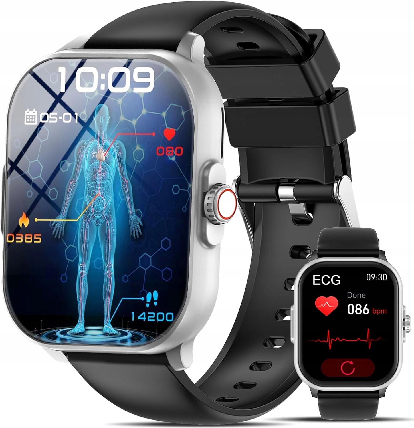 Smartwatch KardioWatch Ekg Hrv Puls Ciśnienie SPO2 Rozmowy iOS Android