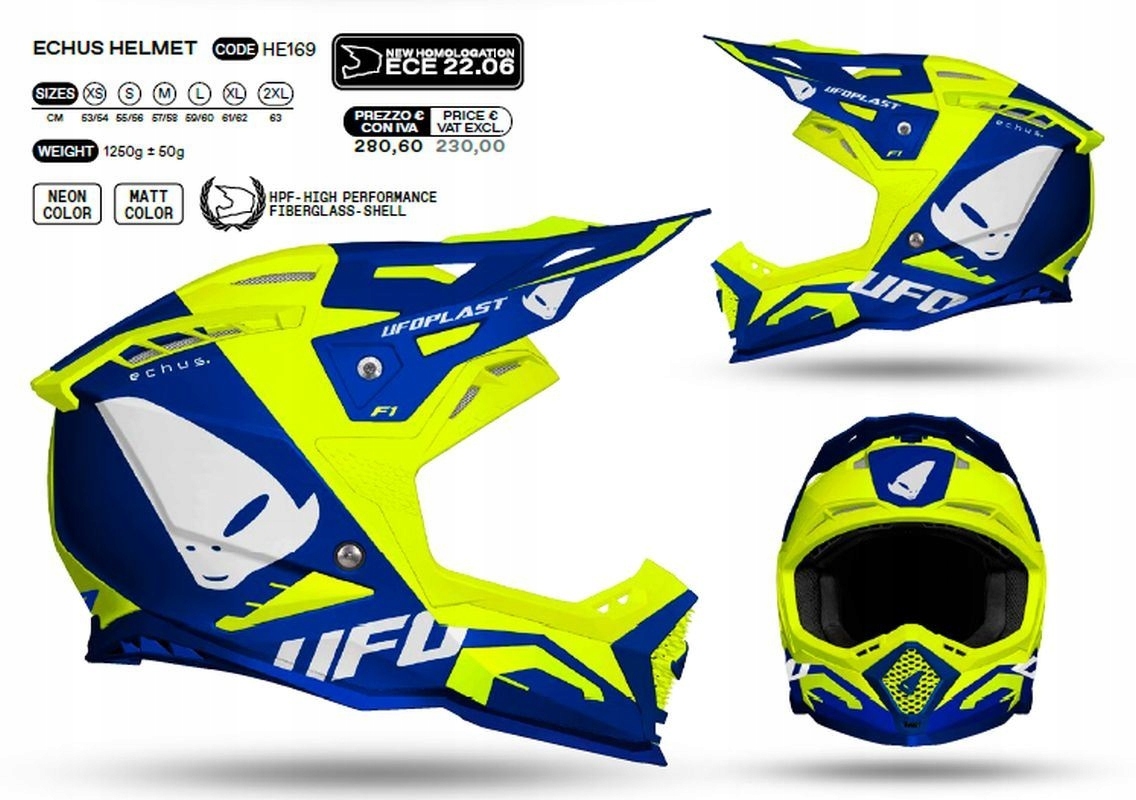 Ufo Prilba Echus Cross Fiberglass Farba Modrá/žltá Fluo Veľkosť XL Ece)