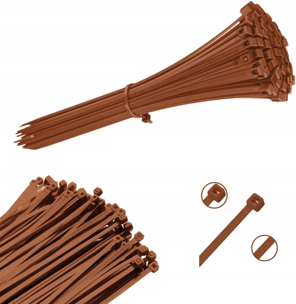 BRĄZOWE TRYTYTKI OPASKI ZACISKOWE KABLOWE TRYTKI TRYTKA 3,6x200 mm 100sztuk Materiał nylon