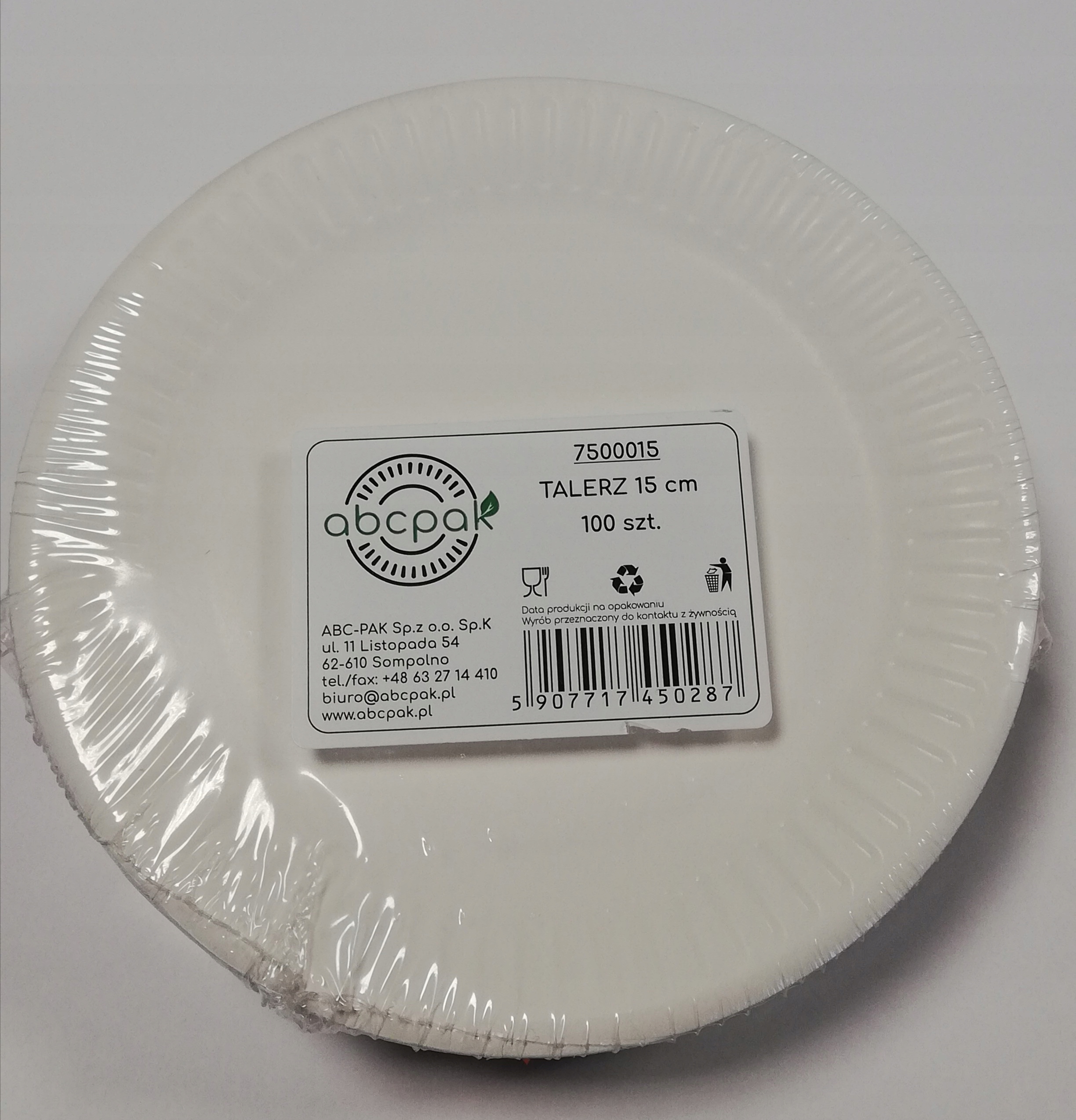 

Talerz papierowy bialy 15cm 100szt.