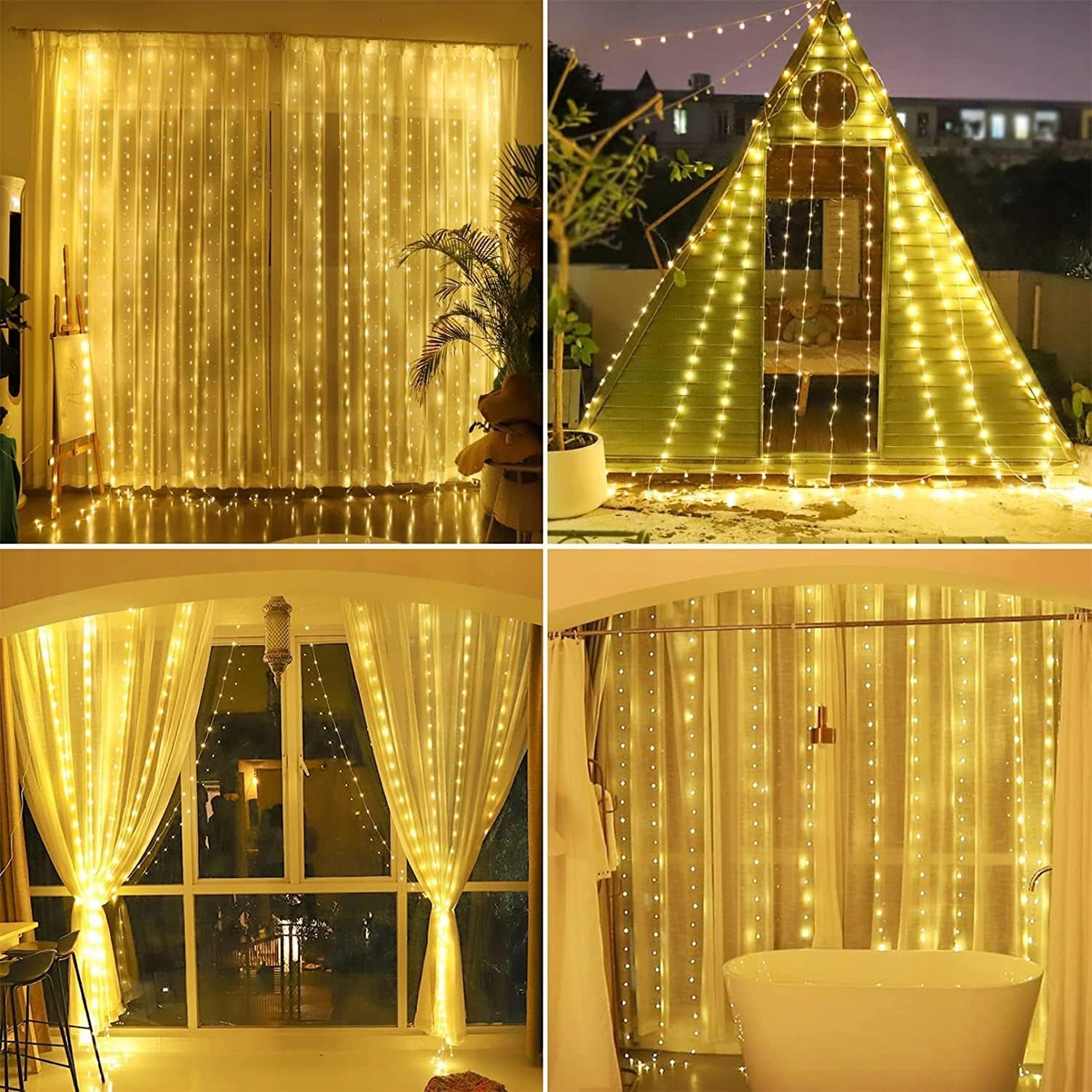 KIMUWOTE Kurtyna Świetlna 2x2m 200 LED Wodoodporna USB Ciepła Biała — miniatura 6