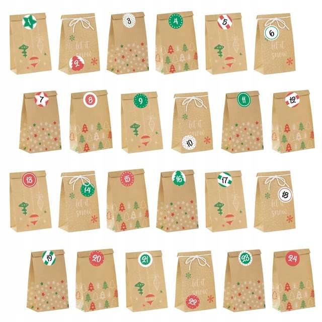 KALENDARZ adwentowy DIY torebki PACZUSZKI wzory 24