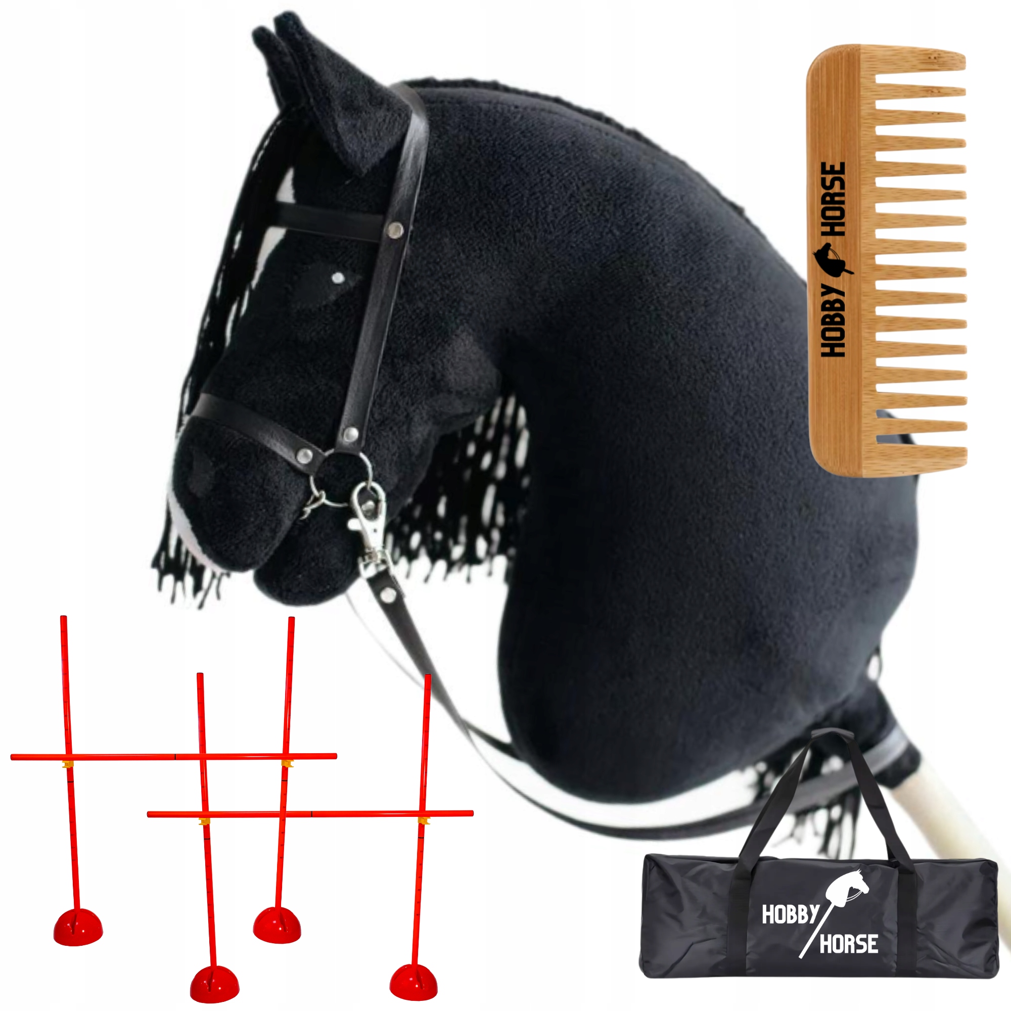 Zestaw Hobby Horse Koń Na Kiju A4 2x Przeszkoda Do Skakania 120CM Grzebień