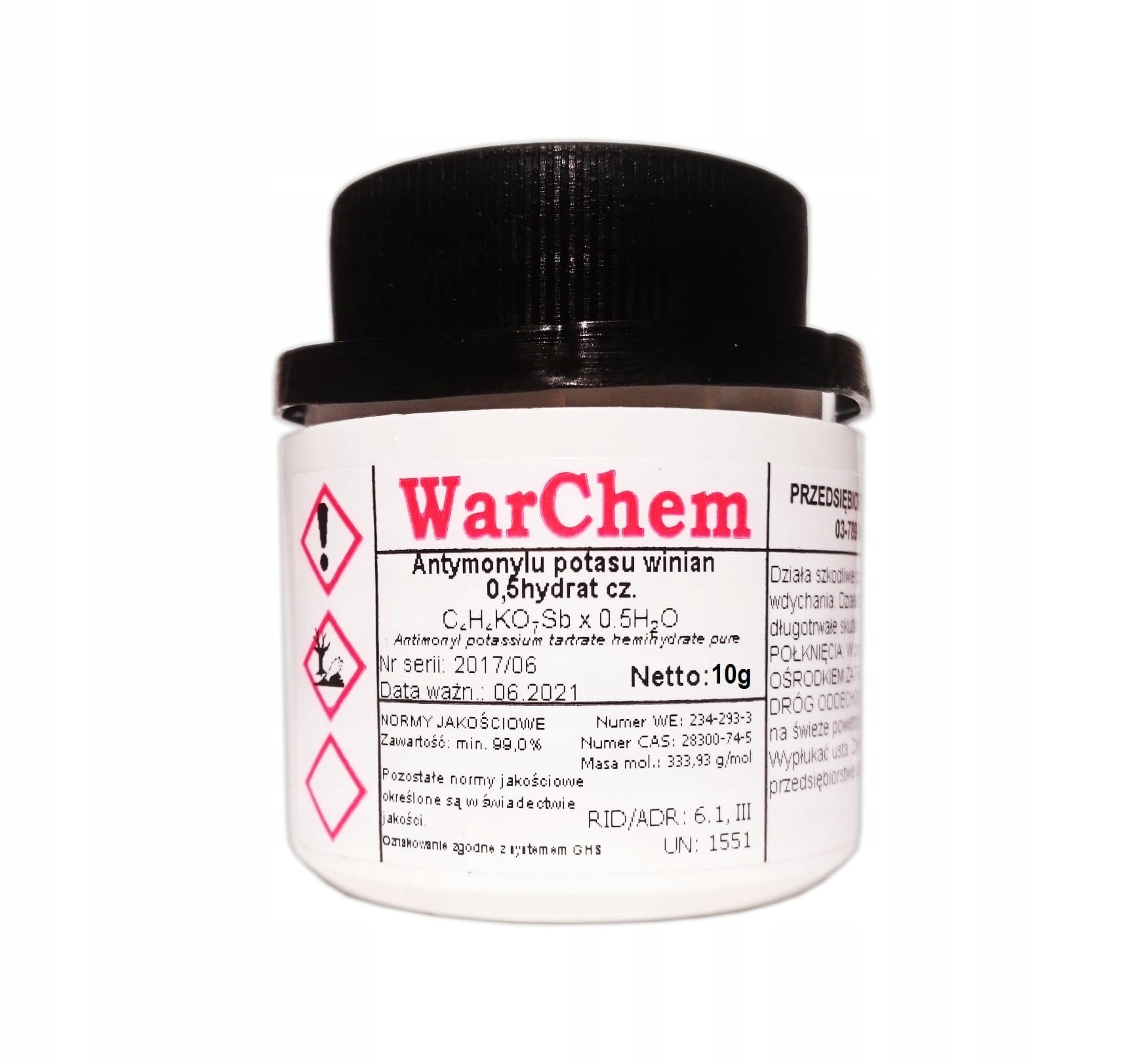 

Winian Antymonylu Potasu 0,5hydrat czysty 10g