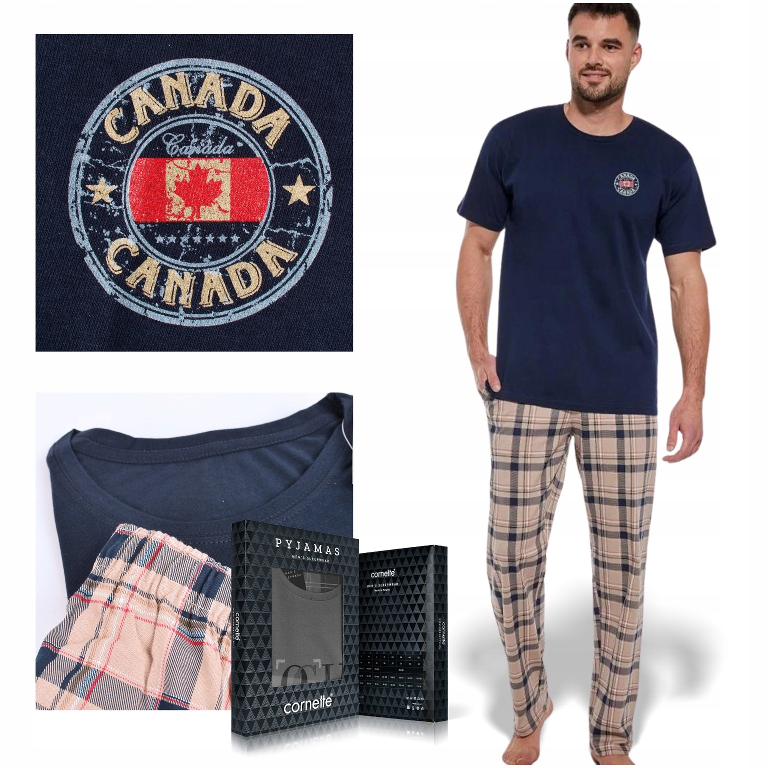 Cornette Pánské pyžamo Canada 136/166 Bavlněná béžová mřížka Velikost XXL