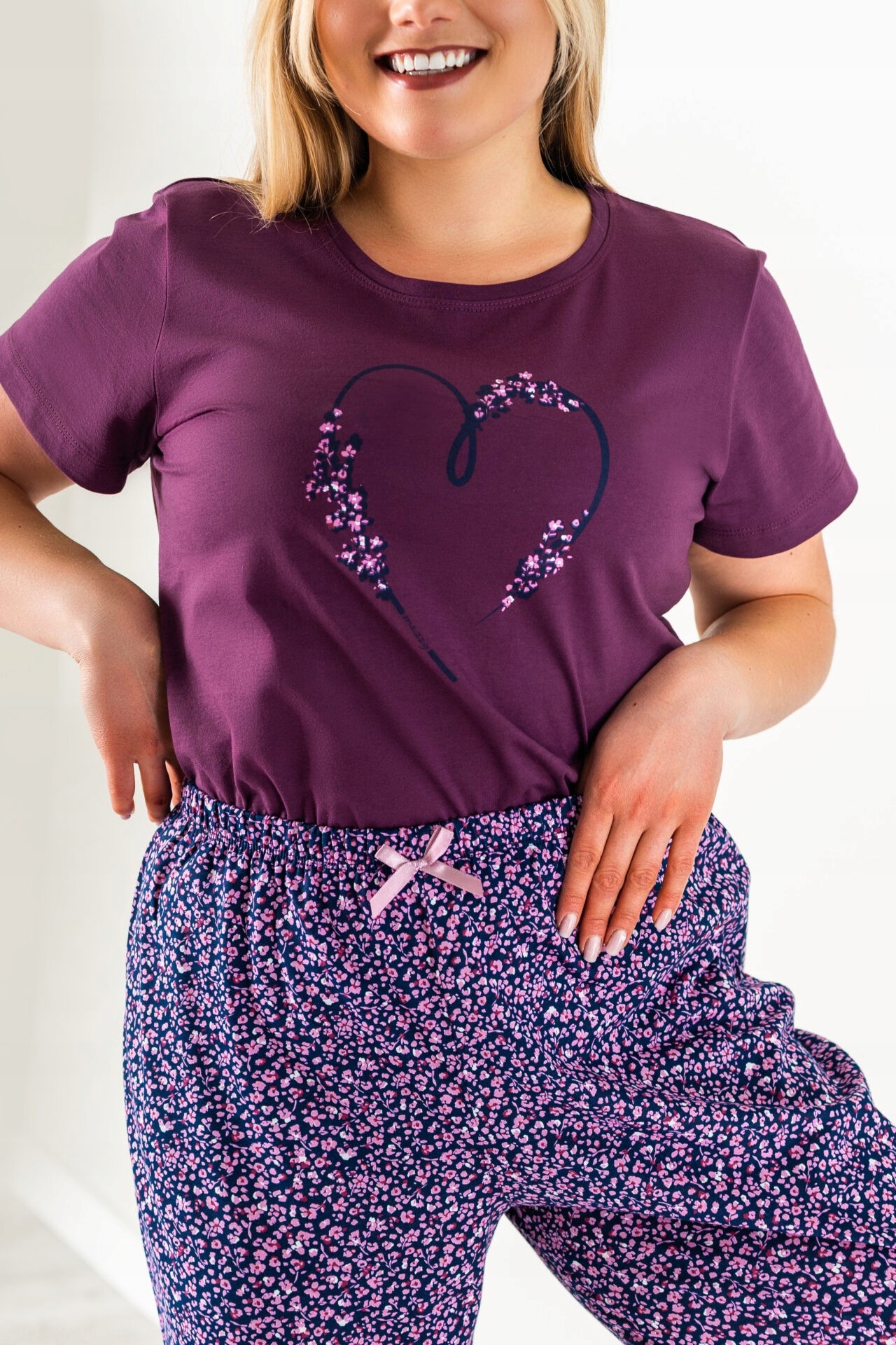 Dámské Pyžamo Srdce Kr M fialová