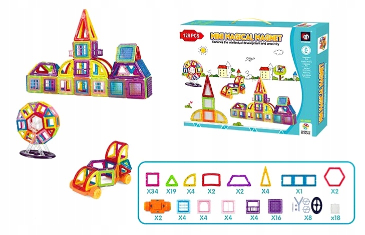 EDUKACYJNE KLOCKI MAGNETYCZNE ZESTAW 128 EL PANELE Rodzaj zestaw