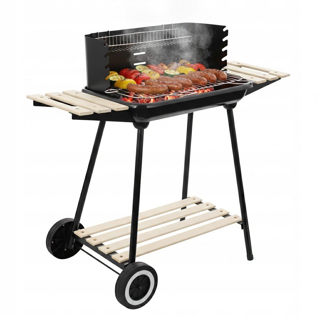Zahradní gril na uhlí na kolečkách se 3 policemi Bauerkraft